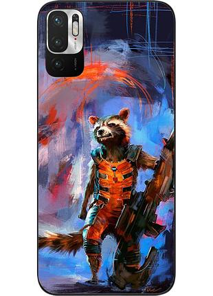 Бампер силіконовий чохол для xiaomi redmi note 10 5g з картинкою єнот ракета