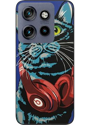 Силиконовый чехол epik для motorola edge 50 neo с картинкой кот с наушниками