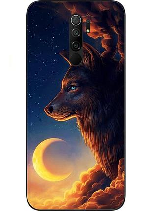 Чохол силіконовий для xiaomi redmi 9 з картинкою місяць і вовк