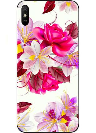 Силиконовый чехол для xiaomi redmi 9a с картинкой яркие цветы