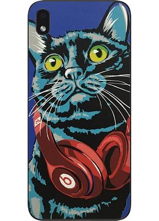 Силиконовый чехол для samsung a02s galaxy a025f с картинкой кот с наушниками