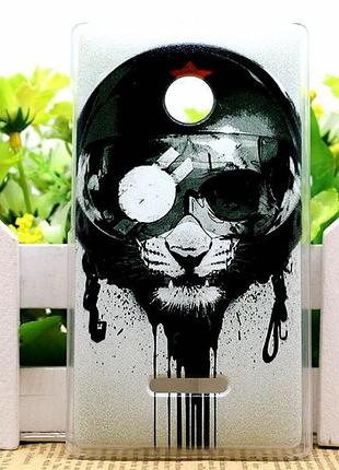 Оригинальный чехол на microsoft lumia 435 / 532 с картинкой кот в каске