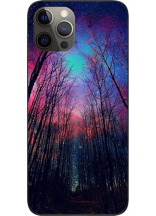 Силиконовый чехол бампер для iphone 12 pro с картинкой лес космическое небо