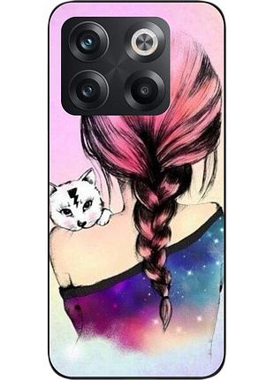 Силиконовый чехол epik для oneplus 10t с картинкой девушка с котенком