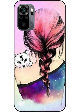 Силиконовый чехол для xiaomi redmi note 10 с картинкой девушка с котенком