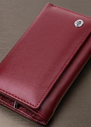 Симпатичный женский кошелек в три сложения из натуральной кожи st leather 19470 бордовый