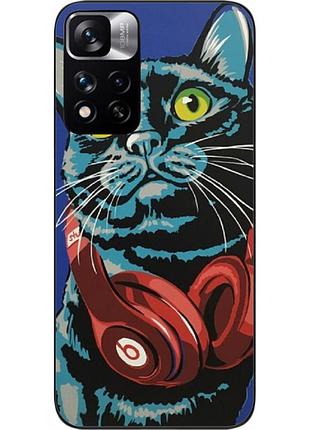 Силіконовий чохол epik для xiaomi redmi note 11 pro plus 5g з картинкою кіт із навушниками