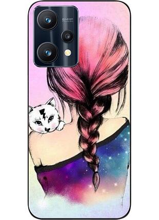Силиконовый чехол epik для realme 9 pro с картинкой девушка с котенком