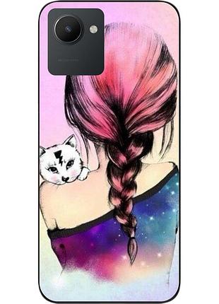 Силиконовый чехол epik для realme c30 с картинкой девушка с котенком