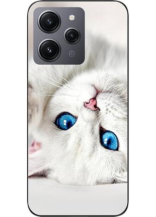Оригинальный чехол для xiaomi redmi 12 с картинкой белый котик