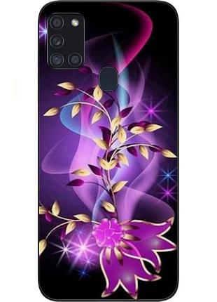 Силиконовый чехол с картинкой для samsung a21s galaxy a217f фиолетовые цветы