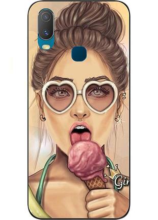 Бампер силиконовый чехол для vivo y11 с картинкой девушка с мороженым