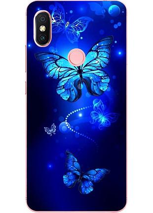 Силиконовый чехол для xiaomi redmi s2 с картинкой синие бабочки
