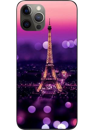 Бампер силиконовый чехол для iphone 12 pro с картинкой париж ночью