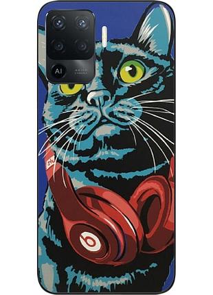 Силиконовый чехол epik для oppo a94 4g с картинкой кот с наушниками