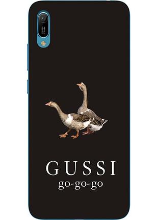 Антибрендовый силиконовый чехол для huawei y6 2019 с картинкой gussi go go