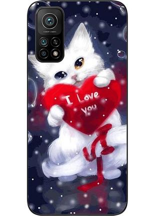 Силіконовий чохол для xiaomi mi 10t pro з картинкою котик з серцем