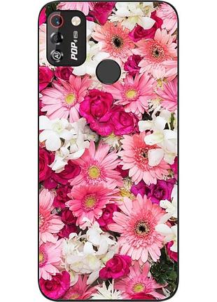 Силиконовый чехол бампер для tecno pop 4 pro с картинкой нежные цветы