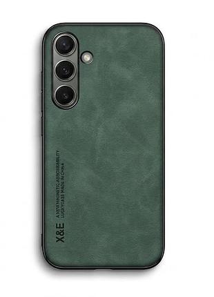 Чехол накладка с текстурой кожи для samsung galaxy s25 (grey / серый) зеленый