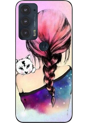 Силиконовый чехол epik для motorola edge 20 с картинкой девушка с котенком