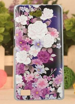 Чохол-накладка для huawei honor 3c з картинкою квіти на чорному тлі