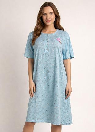 Нічна сорочка батальна бавовна 6xl (60-62) бірюзова missmoda