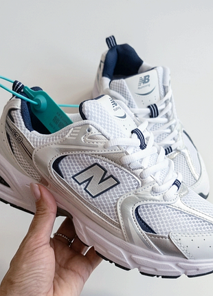 Кроссовки new balance 530 white silver navy blueall,унисекс белые серебряные 23 см стелька