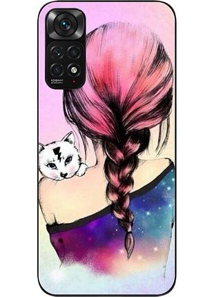 Силиконовый чехол для xiaomi redmi note 11 / note 11s с картинкой девушка с котенком
