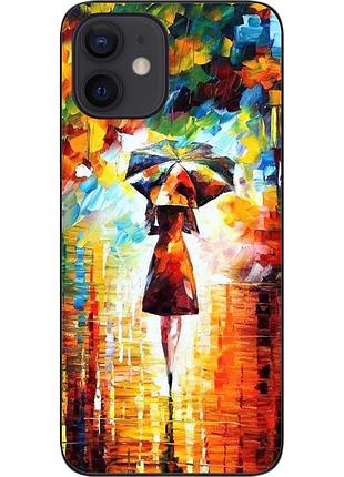 Бампер силиконовый чехол для iphone 12 mini с картинкой под дождем