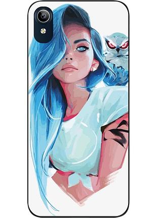 Силиконовый чехол для vivo y91c с картинкой девушка с совой