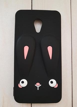 Об'ємний 3d силіконовий чохол для meizu m5c чорний кролик