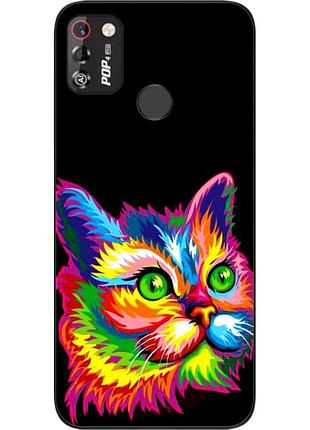 Силиконовый чехол для tecno pop 4 pro с картинкой яркий кот