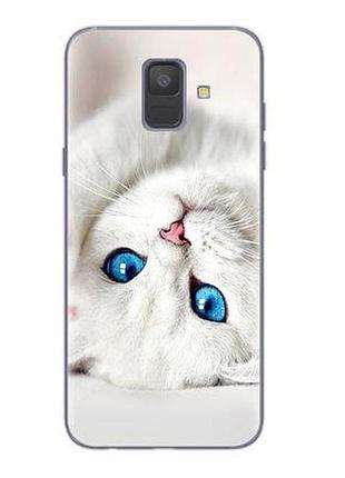 Чехол с картинкой (силикон) для samsung j6 2018 galaxy j600 белый котик