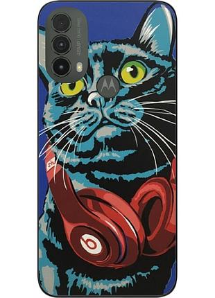 Силіконовий чохол epik для motorola moto e30 з картинкою кіт із навушниками