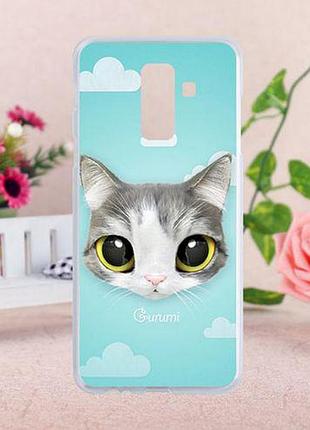 Бампер силіконовий чохол з принтом для samsung a6 plus 2018 galaxy a605f котик
