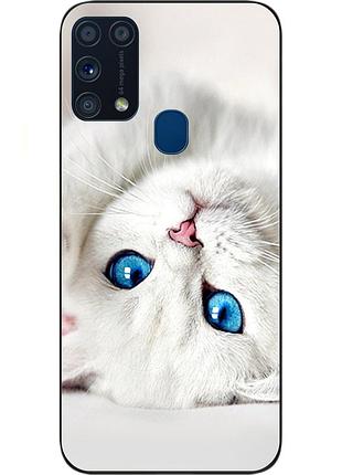 Силиконовый чехол для samsung m31 galaxy m315f с картинкой белый кот