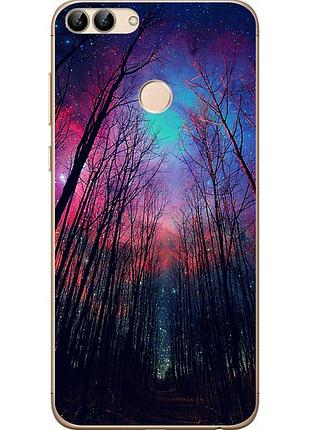 Силиконовый чехол для huawei p smart с картинкой лес космическое небо