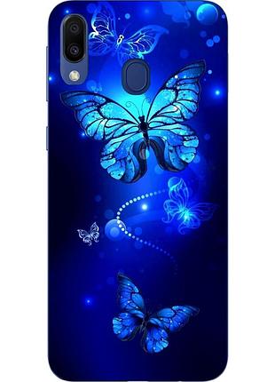 Бампер силиконовый чехол для samsung galaxy a20 2019 a205f с картинкой синие бабочки