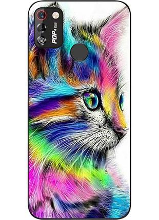 Силіконовий чохол для tecno pop 4 pro з картинкою різнобарвний котик