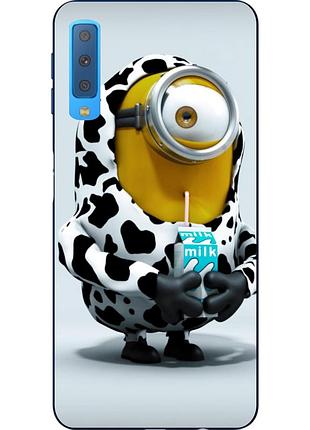 Силиконовый чехол бампер для samsung a750f galaxy a7 2018 с картинкой миньон с молоком