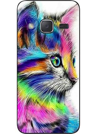 Силіконовий чохол бампер для samsung galaxy j2 j200 з картинкою різнобарвний котик