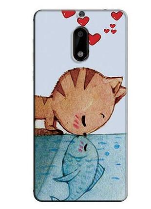 Силиконовый чехол накладка для nokia 6 с картинкой поцелуй кота