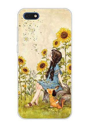 Оригинальный чехол накладка с картинкой для huawei y5 2018 подсолнухи