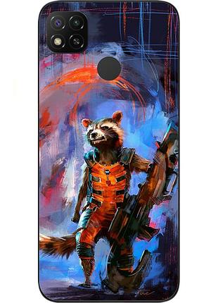 Силиконовый чехол для xiaomi redmi 9c с картинкой енот ракета