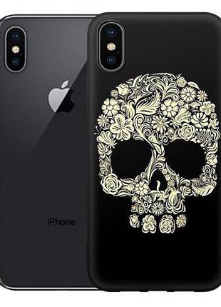Бампер силиконовый чехол для iphone x с картинкой череп