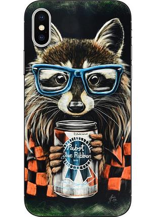 Силиконовый чехол для iphone xs с картинкой енот в очках
