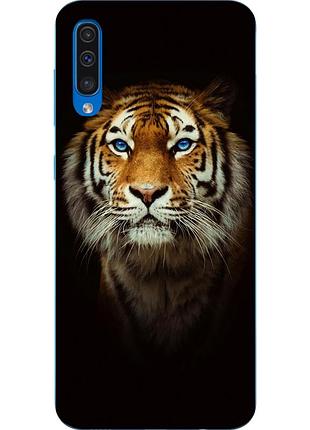 Силіконовий чохол бампер для samsung galaxy a50 2019 a505f з картинкою тигр на чорному тлі