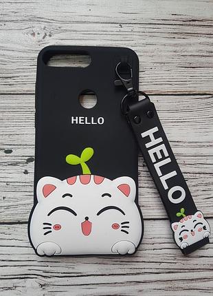 Об'ємний 3d силіконовий чохол для huawei y7 prime 2018 / y7 2018 / nova 2 lite hello kitty чорна кішечка