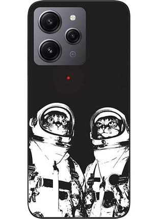 Силиконовый чехол бампер для xiaomi redmi 12 с картинкой космонавты коты
