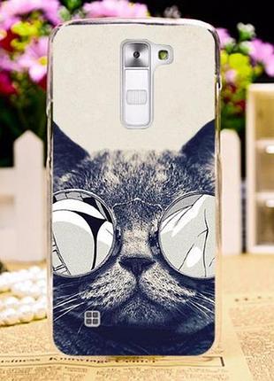 Оригинальный чехол накладка для lg k7 x210 с картинкой кот в очках